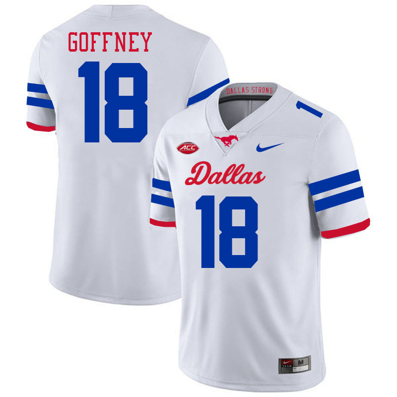 SMU Mustangs #18 Dylan Goffney Jersey College Football Uniforms-Dallas White